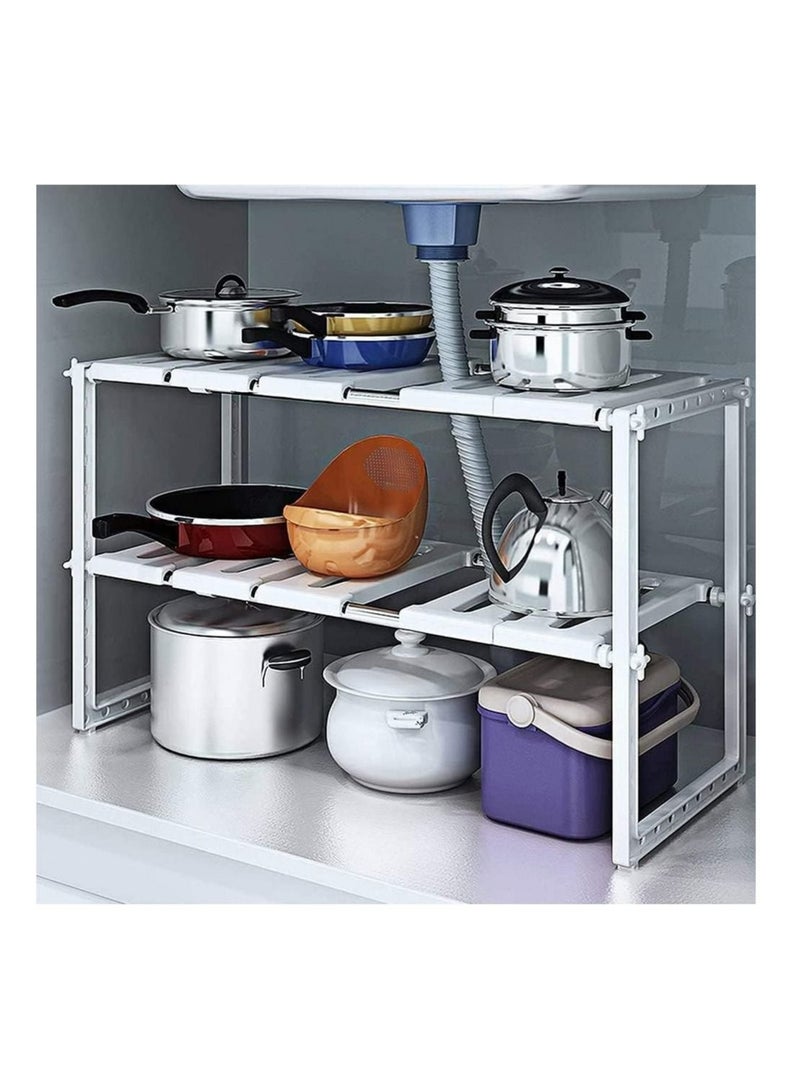 رولستيمي منظم تخزين قابل للتوسيع تحت الحوض للمطبخ رف متعدد الأغراض أبيض 66 * 26 * 38 سم - Image 1