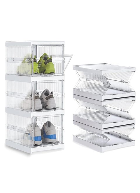 Large 3 Pack Shoe Storage Box, Clear Acrylic Stackable Shoe Organizer, Foldable Shoe Rack Sneaker Container Bin Holder, Shoe Display Case and Sneaker Collection Box, Easy Assembly (3 layer)