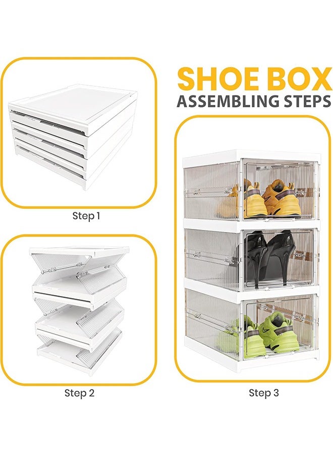 Large 3 Pack Shoe Storage Box, Clear Acrylic Stackable Shoe Organizer, Foldable Shoe Rack Sneaker Container Bin Holder, Shoe Display Case and Sneaker Collection Box, Easy Assembly (3 layer)