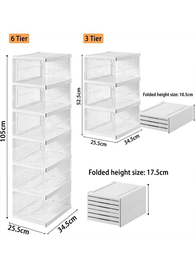 Large 3 Pack Shoe Storage Box, Clear Acrylic Stackable Shoe Organizer, Foldable Shoe Rack Sneaker Container Bin Holder, Shoe Display Case and Sneaker Collection Box, Easy Assembly (3 layer)