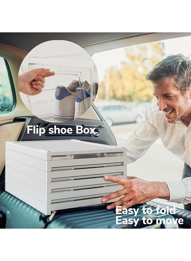 Large 3 Pack Shoe Storage Box, Clear Acrylic Stackable Shoe Organizer, Foldable Shoe Rack Sneaker Container Bin Holder, Shoe Display Case and Sneaker Collection Box, Easy Assembly (3 layer)
