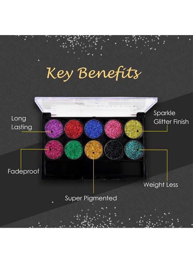 adbeni 10 Color Glitter Eyeshadow Palette | Long Lasting And Easily Blendable | Beautiful & Twinkle Eyes | Shimmery Finish & Trendy Colors 01 (A001) - Image 3