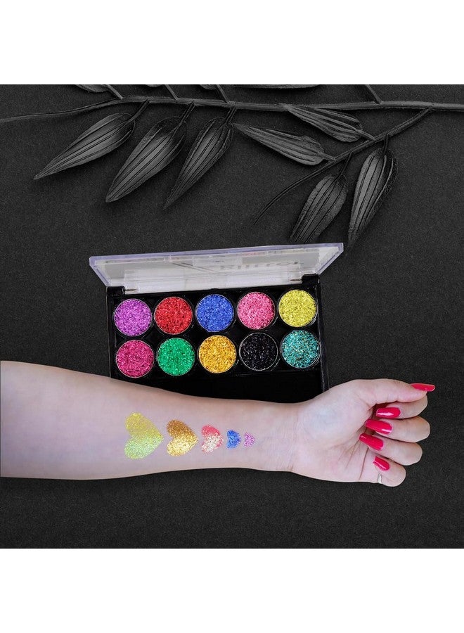 adbeni 10 Color Glitter Eyeshadow Palette | Long Lasting And Easily Blendable | Beautiful & Twinkle Eyes | Shimmery Finish & Trendy Colors 01 (A001) - Image 2