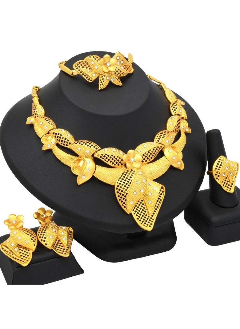 M MIAOYAN The latest hot-selling 24K gold-plated necklace, bracelet, earrings and ring four-piece set, jewelry set light luxury women's wedding gold jewelry, exquisite workmanship, meticulously designed  - Image 1