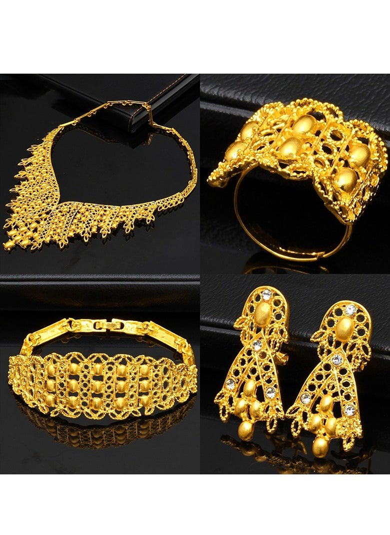 M MIAOYAN The latest hot-selling 24K gold-plated necklace, bracelet, earrings and ring four-piece set, jewelry set light luxury women's wedding gold jewelry, exquisite workmanship, meticulously designed  - Image 2