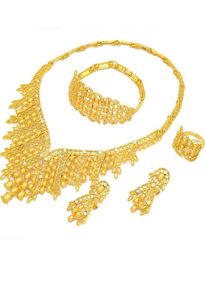 M MIAOYAN The latest hot-selling 24K gold-plated necklace, bracelet, earrings and ring four-piece set, jewelry set light luxury women's wedding gold jewelry, exquisite workmanship, meticulously designed  - Image 3