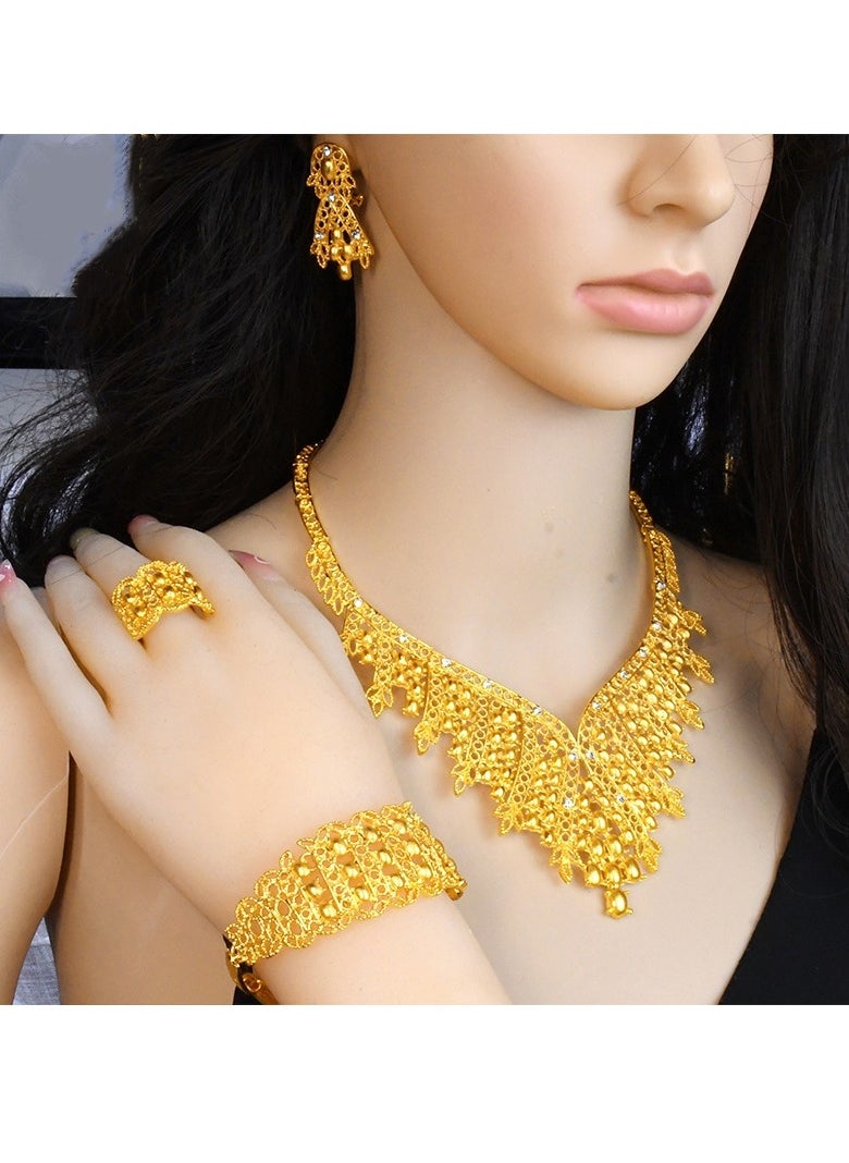 M MIAOYAN The latest hot-selling 24K gold-plated necklace, bracelet, earrings and ring four-piece set, jewelry set light luxury women's wedding gold jewelry, exquisite workmanship, meticulously designed  - Image 4