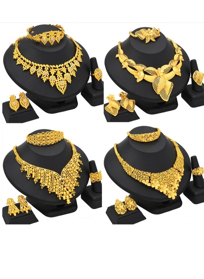 M MIAOYAN The latest hot-selling 24K gold-plated necklace, bracelet, earrings and ring four-piece set, jewelry set light luxury women's wedding gold jewelry, exquisite workmanship, meticulously designed  - Image 5