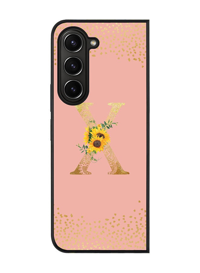 Stylizedd Rugged Black edge case for Samsung Galaxy Z Fold5, Slim fit Soft Case Flexible Rubber Edges Anti Drop TPU Gel Thin Cover -  Custom Monogram Initial Letter Floral Pattern Alphabet - X  (Rose Pink ) - Image 1