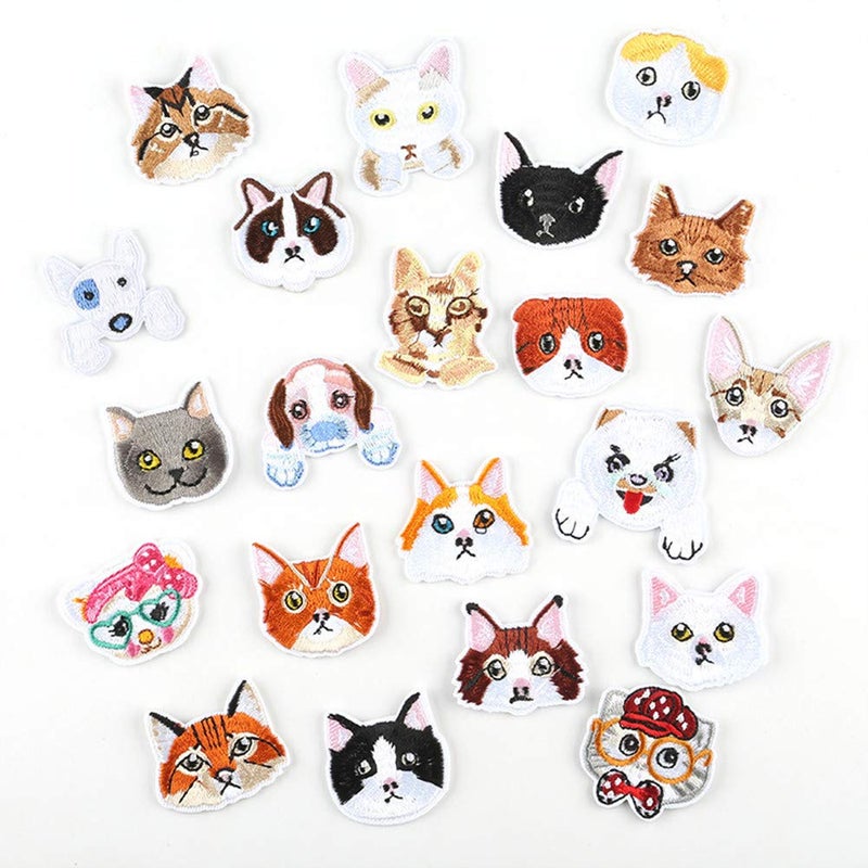 MSCFTFB 21 Pieces Cute Small Kitty Dog Iron on Patches Cat Doggy Embroidered Patches Sew Appliques for Clothes Jackets Backpack Repairing Decorations