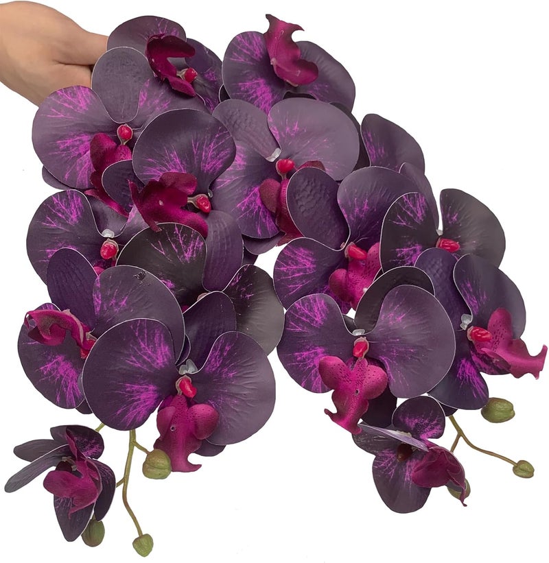 FagusHome 32 Inch Artificial Phalaenopsis Flowers 6 Pcs Artificial Orchid Flowers Stem Plants for Home Décor (Dark Purple) - Image 3