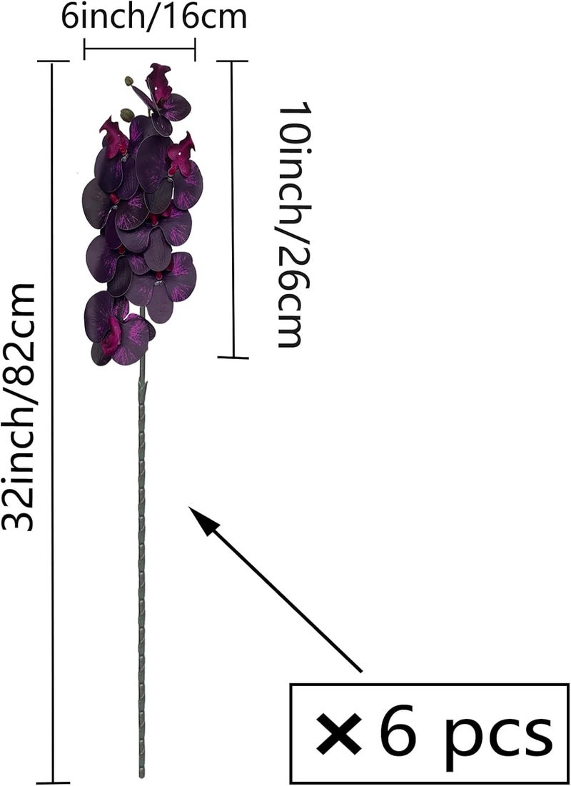 FagusHome 32 Inch Artificial Phalaenopsis Flowers 6 Pcs Artificial Orchid Flowers Stem Plants for Home Décor (Dark Purple) - Image 2