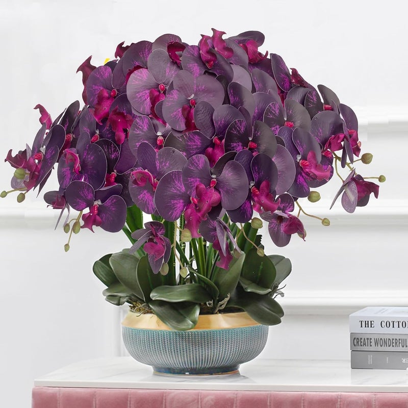FagusHome 32 Inch Artificial Phalaenopsis Flowers 6 Pcs Artificial Orchid Flowers Stem Plants for Home Décor (Dark Purple) - Image 5