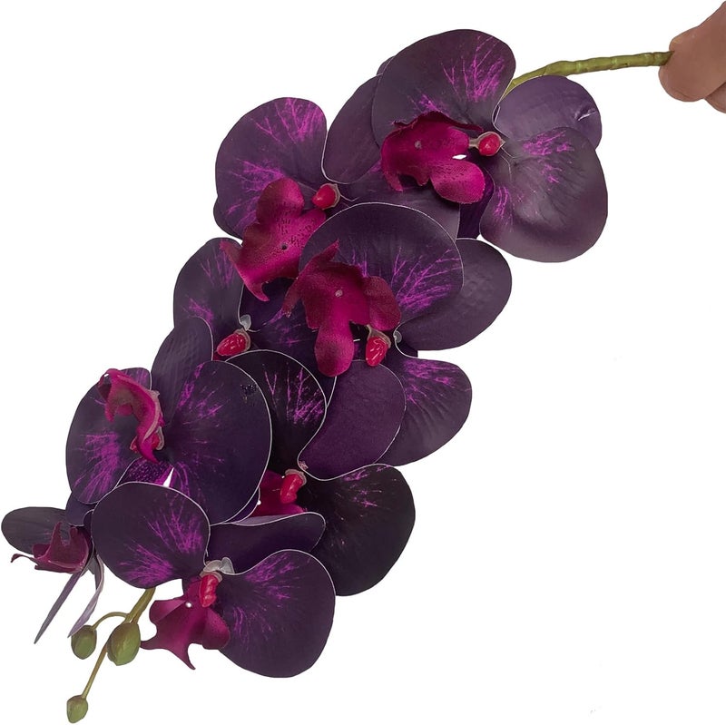 FagusHome 32 Inch Artificial Phalaenopsis Flowers 6 Pcs Artificial Orchid Flowers Stem Plants for Home Décor (Dark Purple) - Image 4