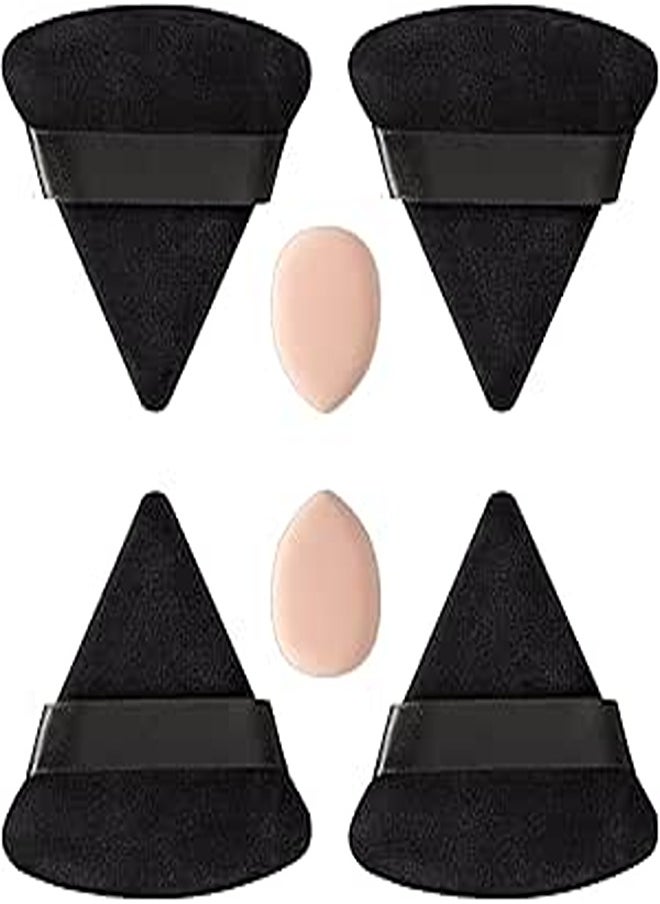 HEYMKGO - 4 Triangle Powder Puff 2 Mini Finger Makeup Sponge Pads, Velvet Setting Make Up Puff Face Eyes Beauty Blender Sponge, Reusable Wet Dry Foundation Sponges for Pressed/Loose Powder Applicator (Black) - Image 1