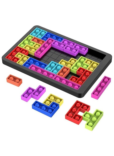 Tangram Jigsaw Puzzle Intelligence Colorful 3D Russian Blocks, Pop bubbleb fidget toys, Tic-Tac-Toe Stacking Blocks Puzzle Game for Kids, Teens, Adults, and Persons with Disabilities