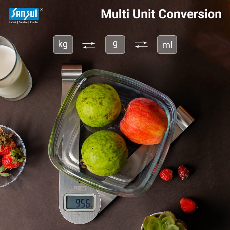 Sansui Digital Kitchen Scale with Extensible Magnetic Wings Food Weight Machine for Health Fitness Home Baking Cooking 5 kg Stainless Steel - Image 3