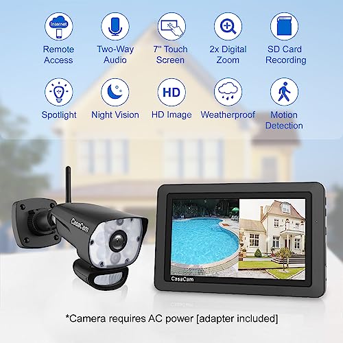 CasaCam GuardianCam Wireless Security Camera System | 7" Touchscreen Monitor with 2 Spotlight HD Cameras | AC Powered, Two-Way Audio, Free APP, SD Card and Battery Installed, Model VS1002 - Image 2
