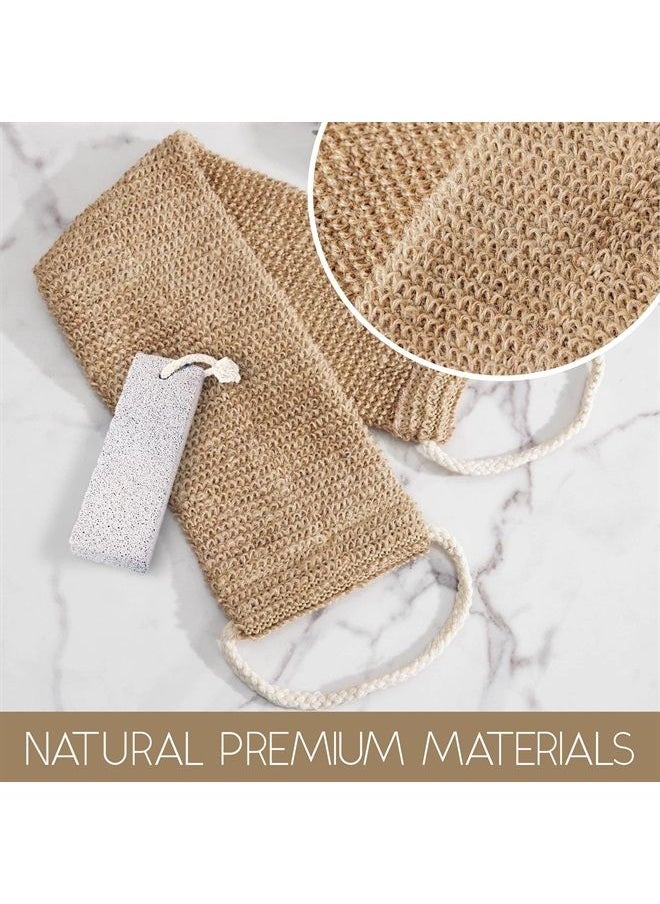 NATULANE - Back Scrubbers for use in Shower & Pumice Stone for Feet | Eco Friendly Exfoliating Body Scrubber & Lava Stone Foot Scrub | Dry Brushing Lufas Bath Accessories | Acne & Dead Skin Removal Long Brush - Image 1