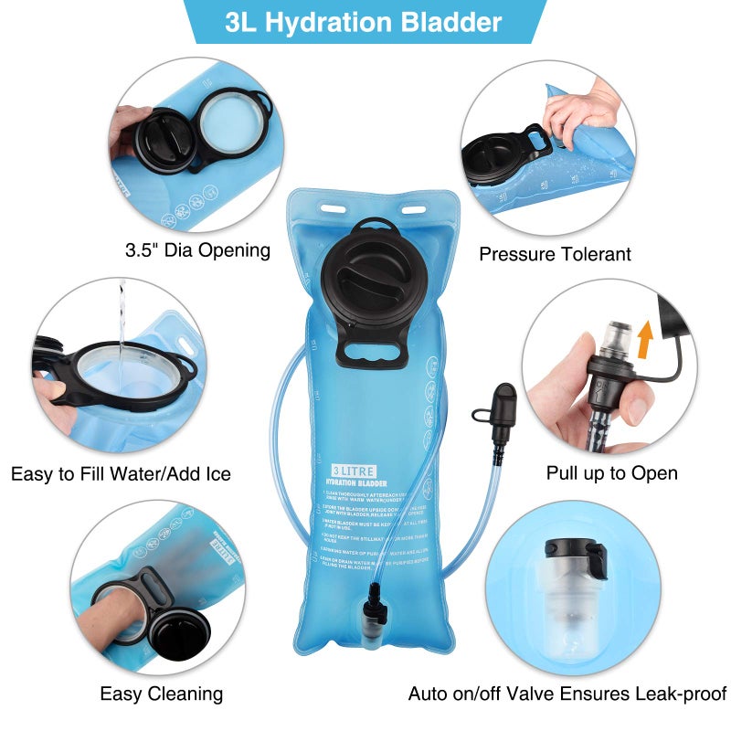 NOOLA Hydration Backpack with 3L TPU Water Bladder, Tactical Molle Water Backpack for Men Women, Hydration Pack for Hiking, Biking, Running and Climbing, Black - Image 2