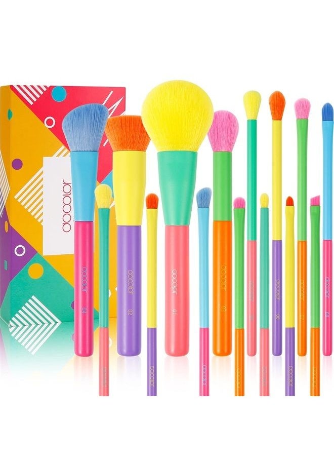 docolor - Makeup Brushes 15Pcs Colourful Makeup Brush Set Premium Gift Synthetic Face Powder Kabuki Foundation Contour Blush Concealers Eye Shadow Blending Professional Make Up Brush Kit - Dream of Colo - Image 1