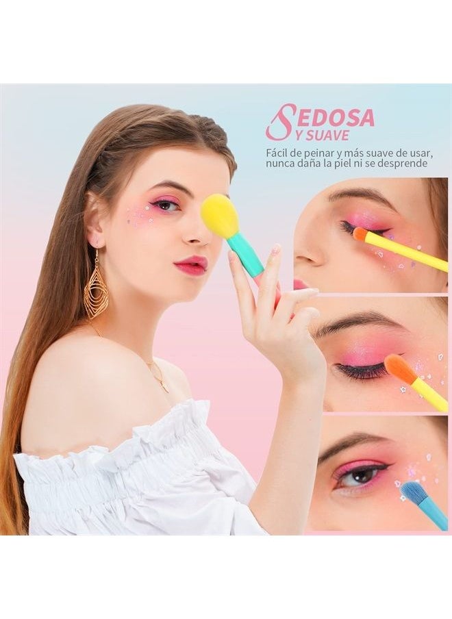 docolor - Makeup Brushes 15Pcs Colourful Makeup Brush Set Premium Gift Synthetic Face Powder Kabuki Foundation Contour Blush Concealers Eye Shadow Blending Professional Make Up Brush Kit - Dream of Colo - Image 1