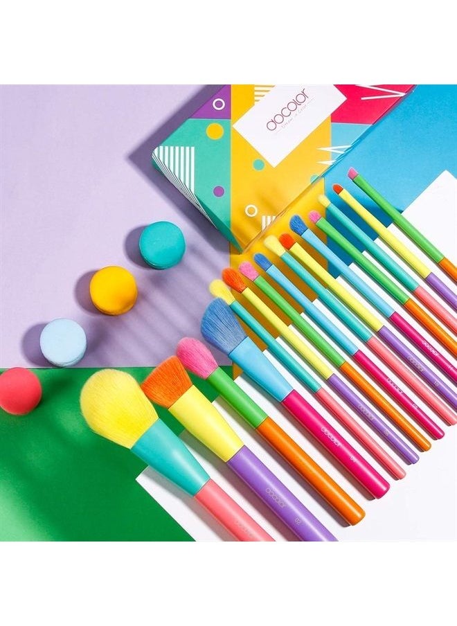 docolor - Makeup Brushes 15Pcs Colourful Makeup Brush Set Premium Gift Synthetic Face Powder Kabuki Foundation Contour Blush Concealers Eye Shadow Blending Professional Make Up Brush Kit - Dream of Colo - Image 1