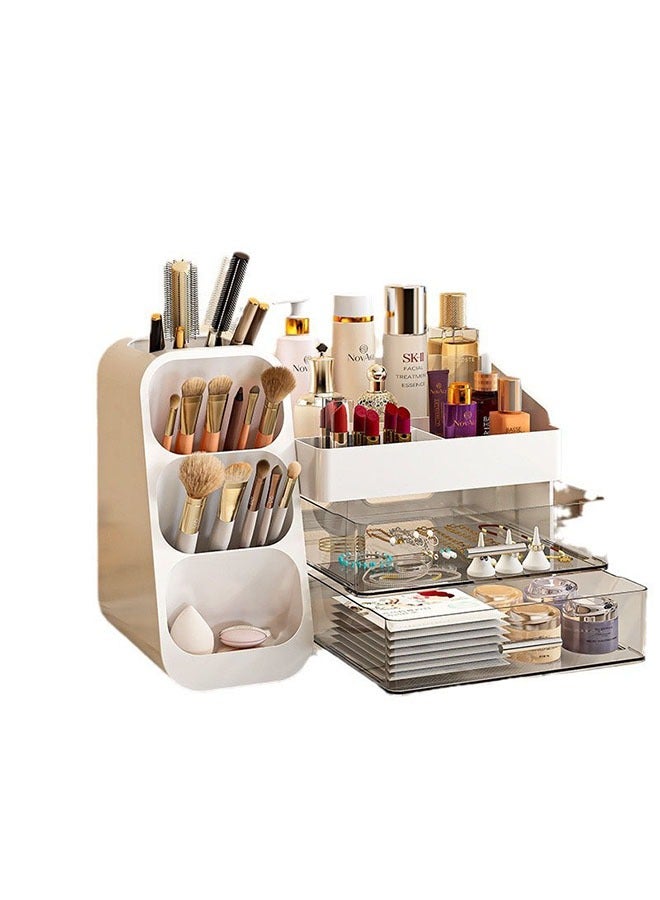 دوسالا منظم مكياج، صندوق تنظيم مستحضرات التجميل والعناية بالبشرة، منظمات ومخازن مكياج لبار الق vanity مع غطاء وأدراج، صناديق عرض مستحضرات التجميل لخزانة الملابس، سطح العمل، هدايا مثالية للنساء (أبيض) - Image 2