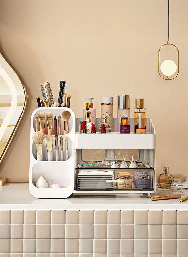 دوسالا منظم مكياج، صندوق تنظيم مستحضرات التجميل والعناية بالبشرة، منظمات ومخازن مكياج لبار الق vanity مع غطاء وأدراج، صناديق عرض مستحضرات التجميل لخزانة الملابس، سطح العمل، هدايا مثالية للنساء (أبيض) - Image 4