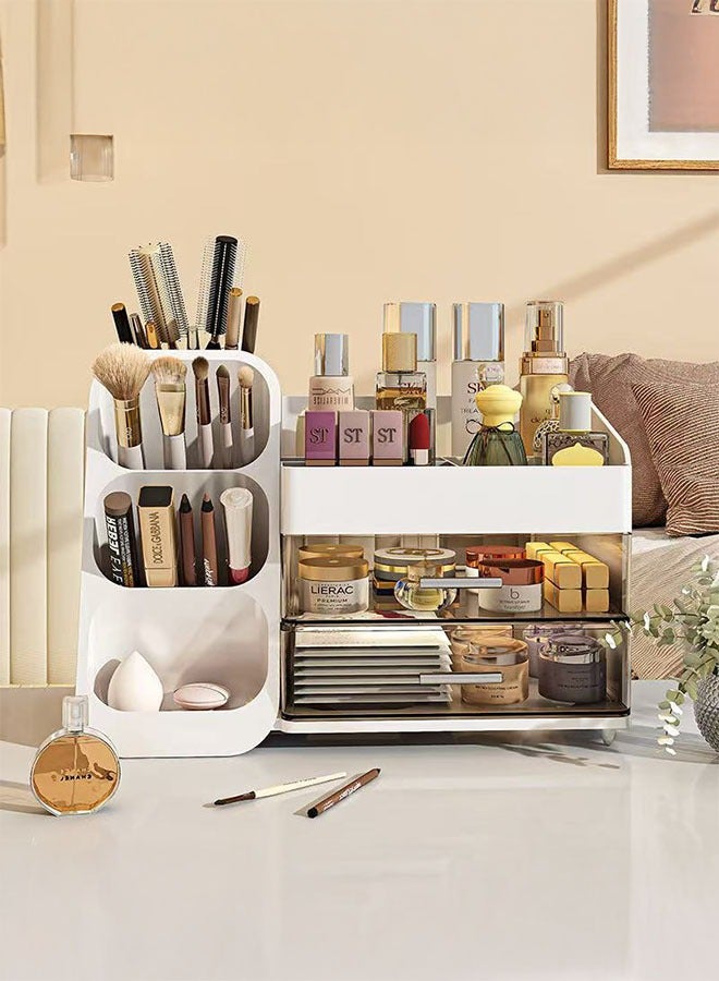دوسالا منظم مكياج، صندوق تنظيم مستحضرات التجميل والعناية بالبشرة، منظمات ومخازن مكياج لبار الق vanity مع غطاء وأدراج، صناديق عرض مستحضرات التجميل لخزانة الملابس، سطح العمل، هدايا مثالية للنساء (أبيض) - Image 5