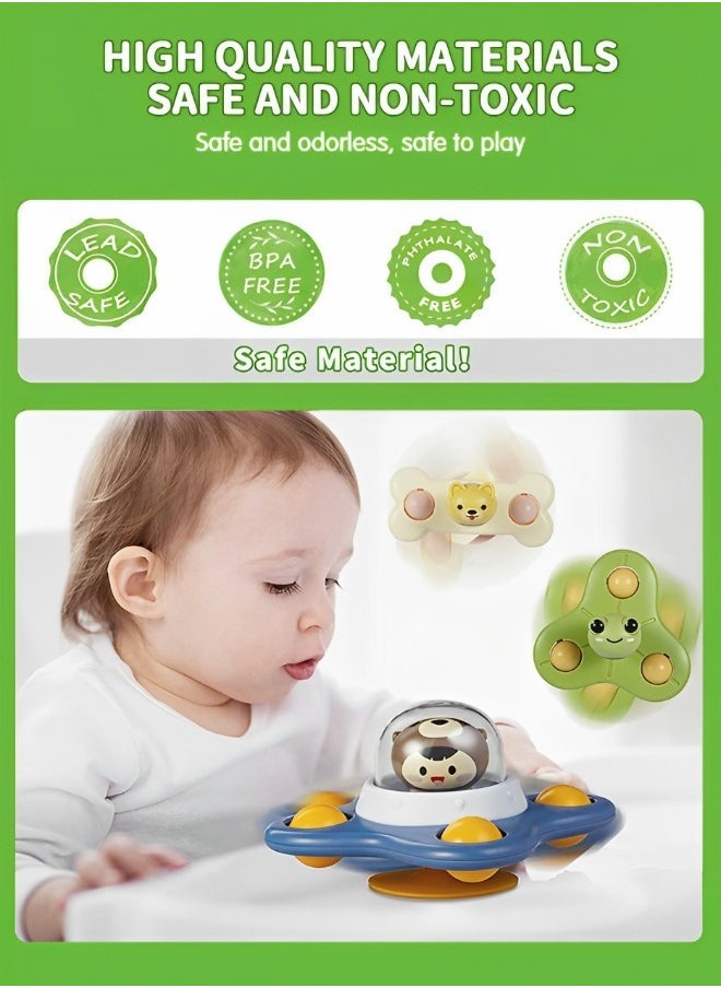 GROIC - 3 Pcs Suction Cup Spinner Toys, 3D Cartoon Sensory Spinning Top Toys for Toddlers, Bath Teething Montessori STEM Fidget Spinning Toys for Babies - Image 1