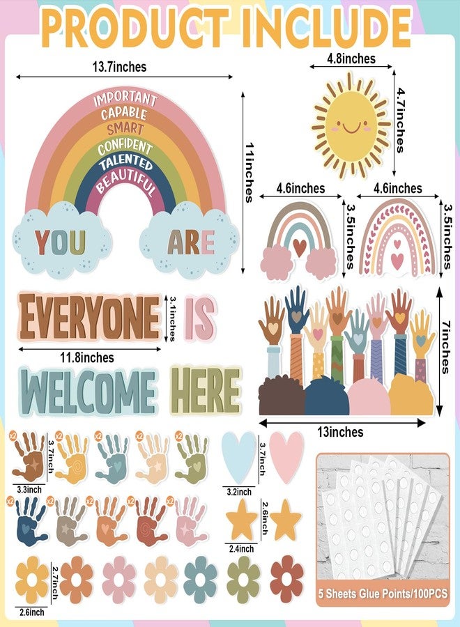 Hedeey 41Pcs Boho Classroom Bulletin Board Decorations Sets,Everyone is Welcome Classroom Positive Motivational Inspirational Wall Decor Boho Rainbow Cutouts for School Classroom Decor - Image 2
