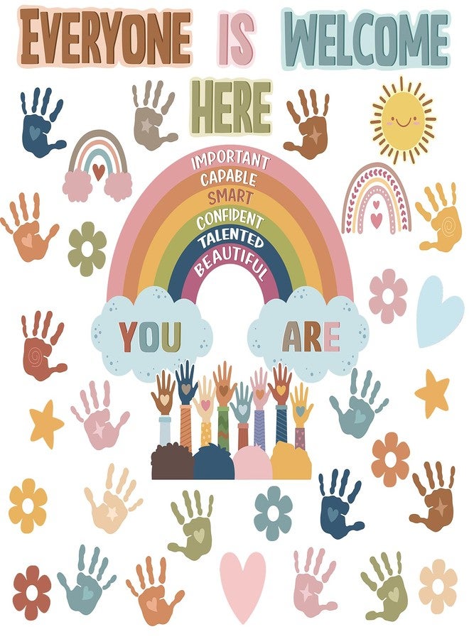 Hedeey 41Pcs Boho Classroom Bulletin Board Decorations Sets,Everyone is Welcome Classroom Positive Motivational Inspirational Wall Decor Boho Rainbow Cutouts for School Classroom Decor - Image 1