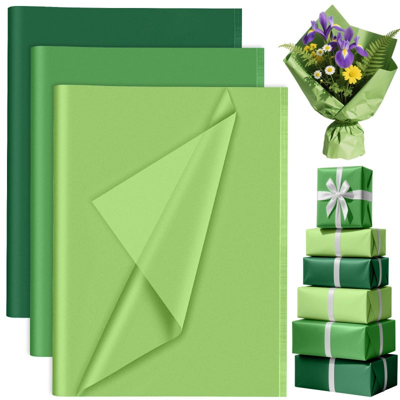PLULON 90 Sheets Green Tissue Paper for Gift Bags Green Gift Wrapping Birthday Wedding Holiday Paper Flower St Patricks Day Decorations