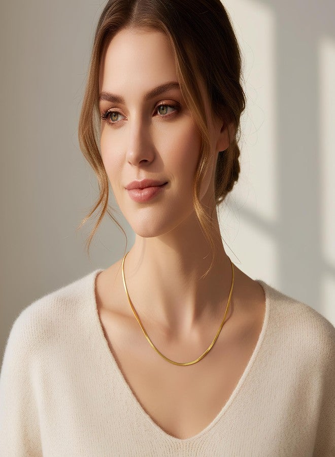 Fiusem قلادة فيوسيم مطلية بالذهب للنساء، سلسلة متعرجة مطلية بالذهب عيار 14 قيراطًا، سلسلة تشوكر على شكل ثعبان للنساء، 20 بوصة، من الفولاذ المقاوم للصدأ، بدون أحجار كريمة - Image 2