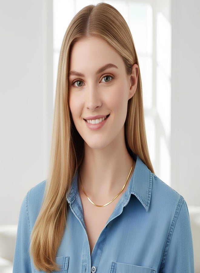 Fiusem قلادة فيوسيم مطلية بالذهب للنساء، سلسلة متعرجة مطلية بالذهب عيار 14 قيراطًا، سلسلة تشوكر على شكل ثعبان للنساء، 20 بوصة، من الفولاذ المقاوم للصدأ، بدون أحجار كريمة - Image 3