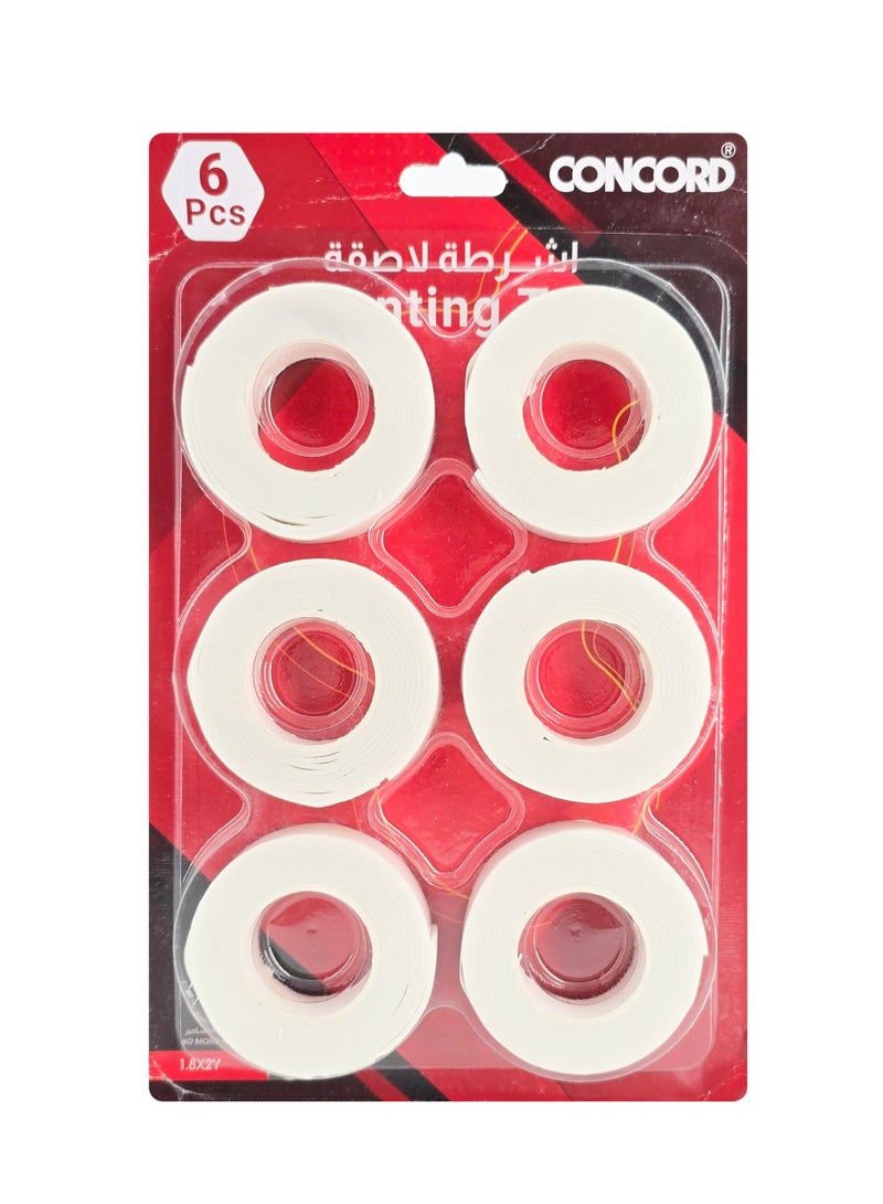 كونكورد شريط فوم لاصق مزدوج الجوانب، لاصق قوي، قابل للغسل وإعادة الاستخدام، عبوة تحتوي على 6 لفائف - Image 1