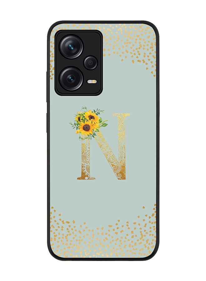 Stylizedd Rugged Black edge case for Redmi Note 12 Pro 5G Slim fit Soft Case Flexible Rubber Edges Anti Drop TPU Gel Thin Cover - Custom Monogram Initial Floral Pattern Alphabet - N - Light Grey - Image 1