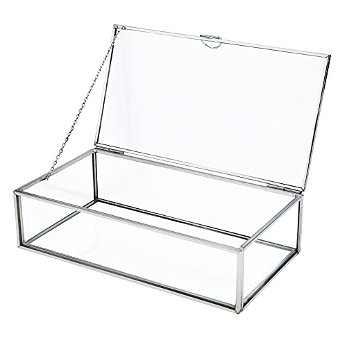 HighFree Vintage Glass Box with Lid - Clear Jewelry Glass Display Box Keepsake Box - Home Decor Decorative Box for Trinket Rings Bracelet (Silver, Medium) - Image 1