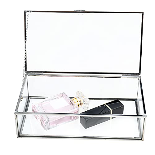 HighFree Vintage Glass Box with Lid - Clear Jewelry Glass Display Box Keepsake Box - Home Decor Decorative Box for Trinket Rings Bracelet (Silver, Medium) - Image 4