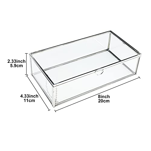 HighFree Vintage Glass Box with Lid - Clear Jewelry Glass Display Box Keepsake Box - Home Decor Decorative Box for Trinket Rings Bracelet (Silver, Medium) - Image 2