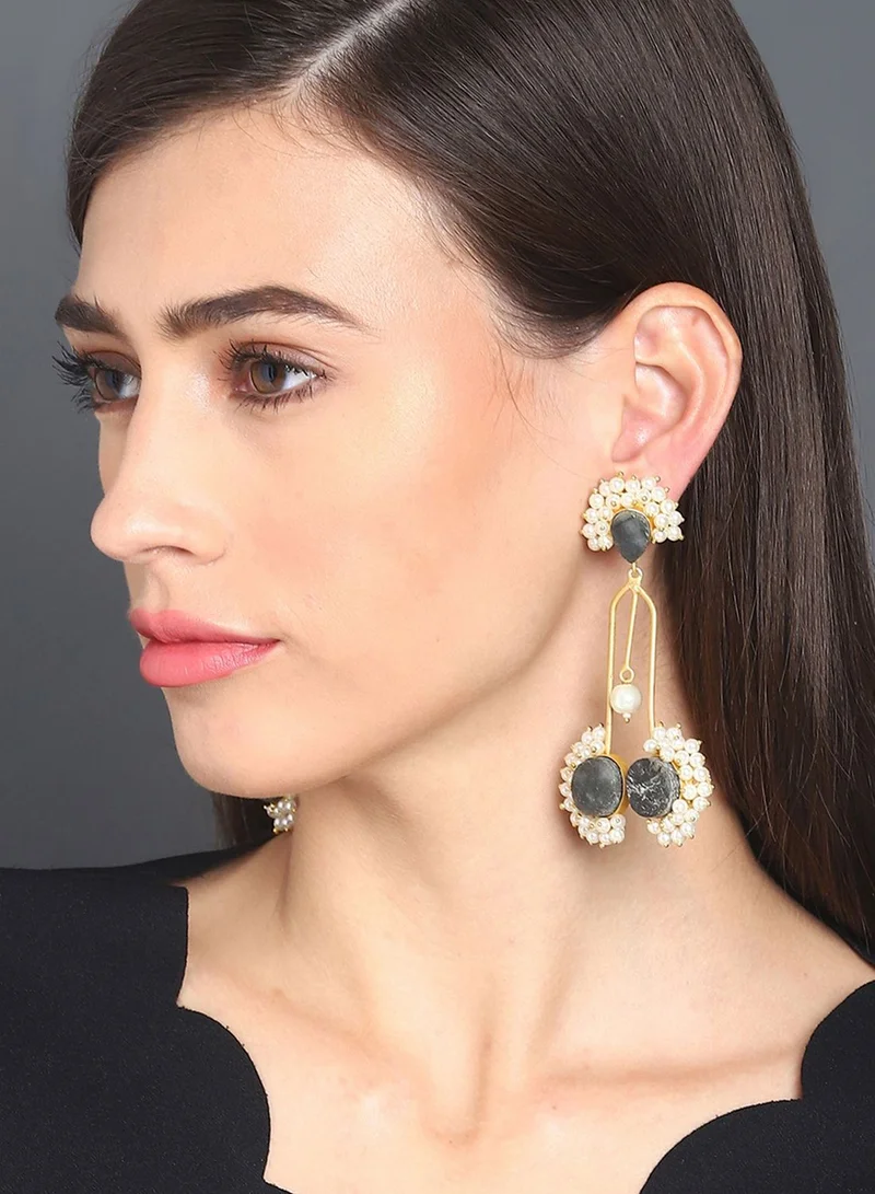 SOHI Druzy Stone Handmade Beaded Matt Golden Big Earrings
