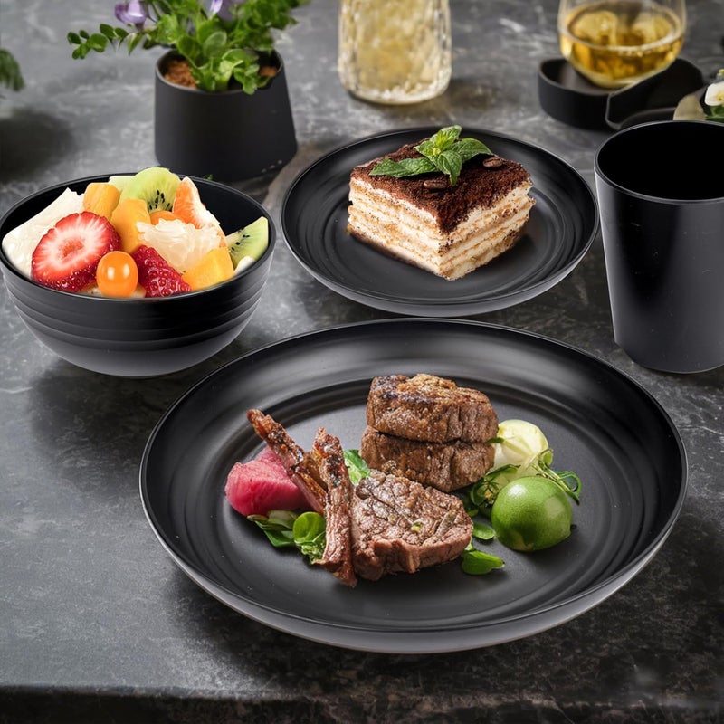 LIYH Love in your heart LIYH 16 Pcs Black Wheat Straw Dinnerware Set  Unbreakable Plates and Bowls Set Dish Set for 4 Black Plastic Dinnerware Set Include Wheat Straw Dinner Plates Bowls Cups Kitchen  Camping - Image 5