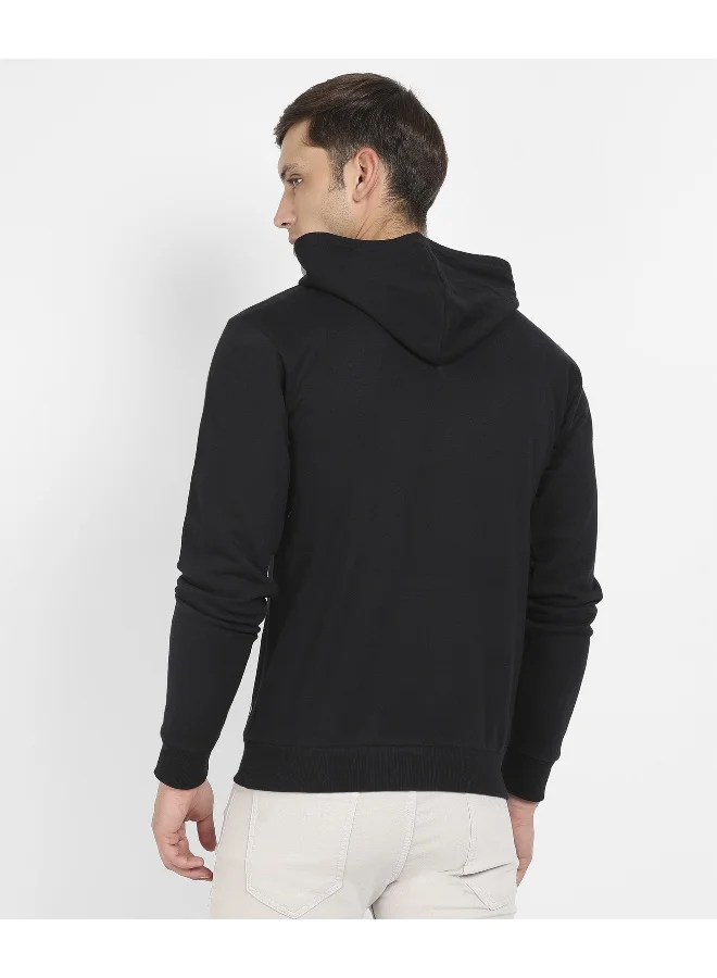 Campus Sutra Men's Black Simple Things Hoodie With Kangaroo Pocket