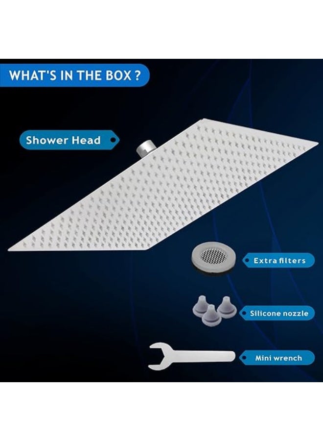 MIXDE All Metal Rain Shower Head - High Flow Square Rainfall Showerhead - Waterfall Full Body Coverage - Universal Ceiling or Wall Mount (16 Inch) - Image 4