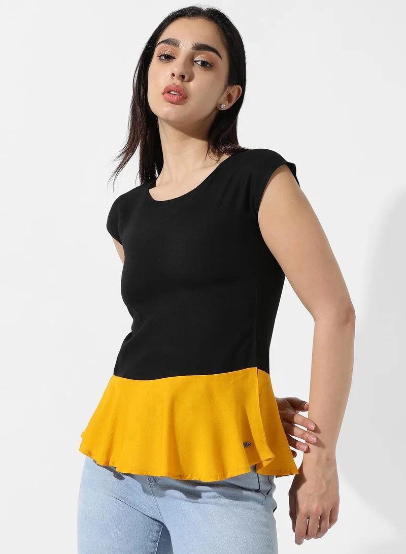 Pinacolada  Women's Colourblocked Crew Neck Peplum Top for Women | Best Price UAE
