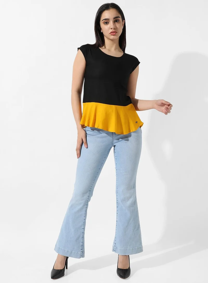 Pinacolada  Women's Colourblocked Crew Neck Peplum Top for Women | Best Price UAE