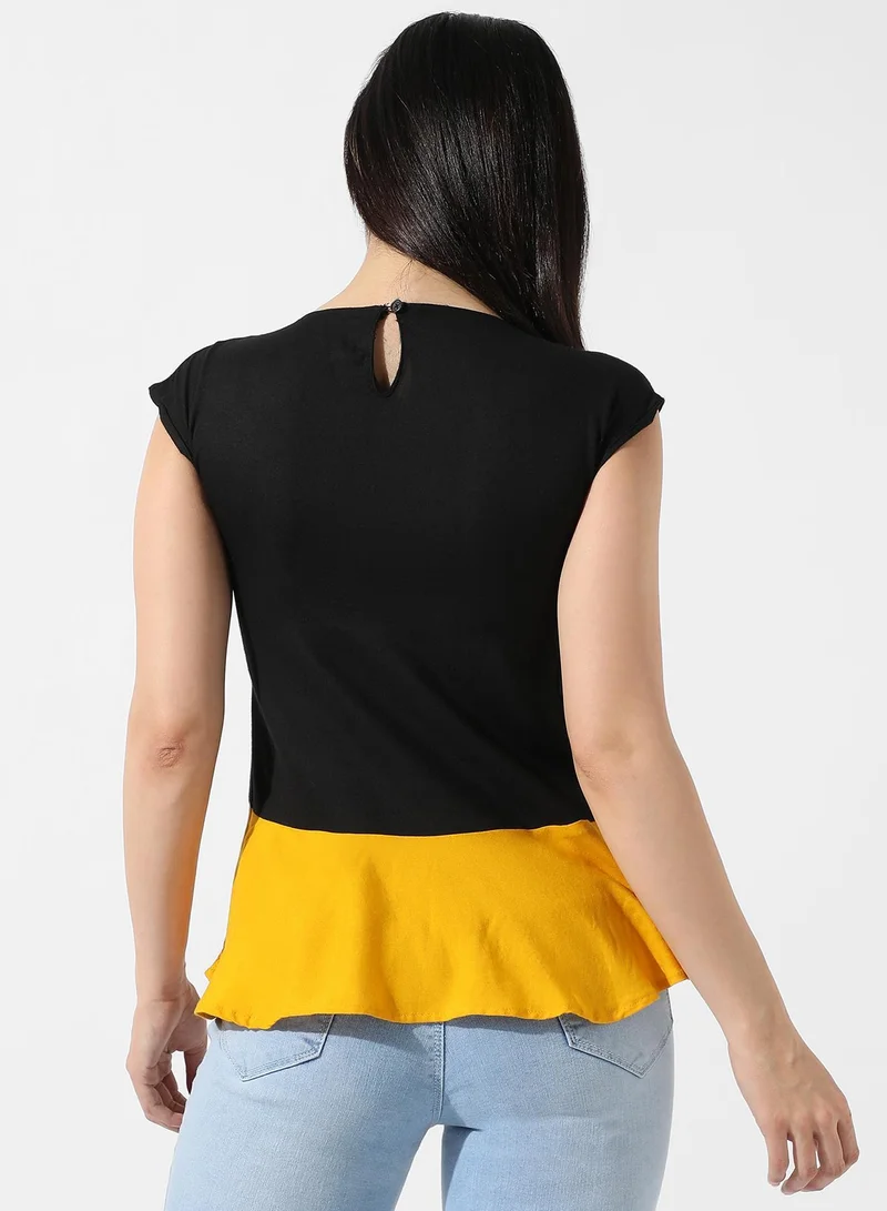 Pinacolada  Women's Colourblocked Crew Neck Peplum Top for Women | Best Price UAE