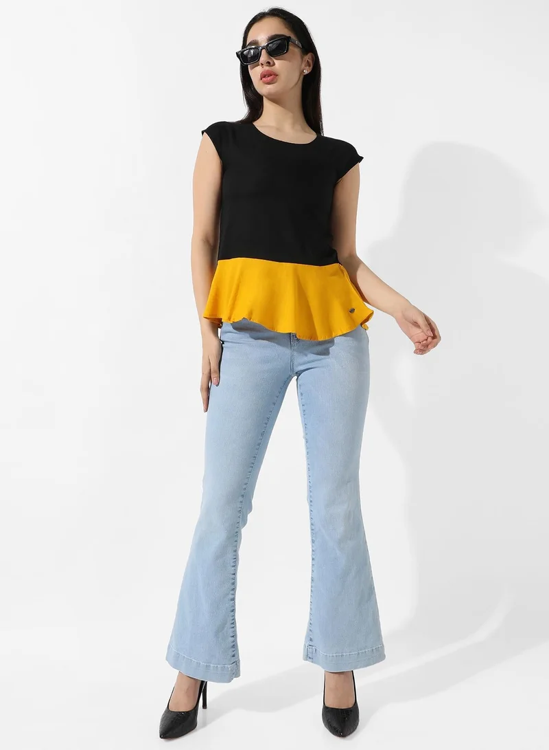 Pinacolada  Women's Colourblocked Crew Neck Peplum Top for Women | Best Price UAE