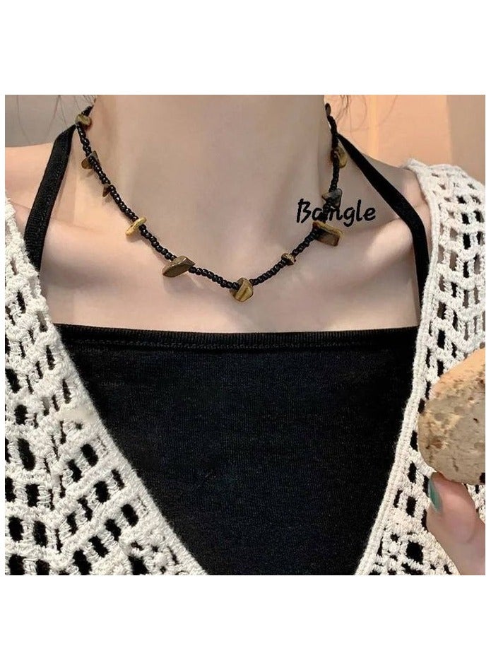 Fashion Female Choker Stone Beaded Necklace Black Color